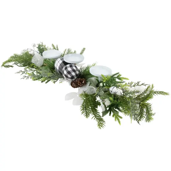 Northlight Mixed Foliage and Jingle Bell Christmas Pillar Candle Holder - 29" Green {6}