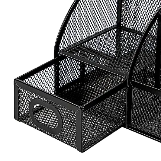 Amazon Basics Mesh Pen Holder and Organizer, Black, &lrm;9.1" x 5.9" x 5.5'' {4}