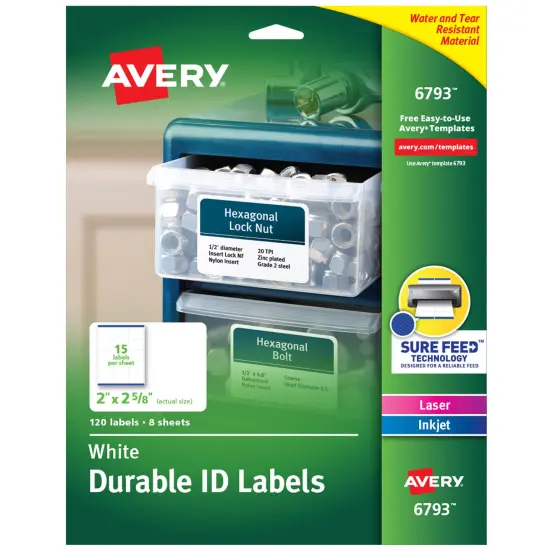 Avery Durable Easy Peel ID Labels, Sure Feed Technology, Permanent Adhesive, 2" x 2-5/8", 120 Labels (6793) {1}