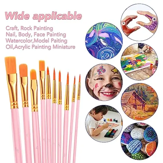 Acrylic Paint Brushes Set, 8 Packs/80 Pcs, Nylon Brush Head, Suitable for Acrylic, Oil, Watercolor, Rock Body Face Nail Art, Perfect Suit of Art Painting, for Kids Adult Drawing (ice Pink) {4}