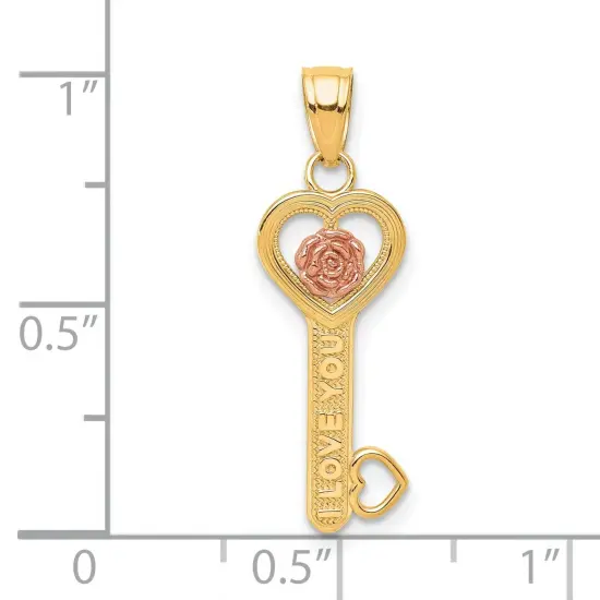 10K Gold Two Tone I Love You Key Charm Pendant Jewelry 15mm x 10mm {2}