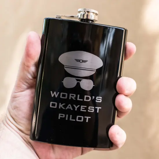 8oz BLACK World's Okayest Pilot Flask {3}