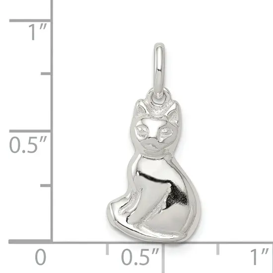 Sterling Silver Cat Charm Pendant Kitty Jewelry 18mm x 11mm {5}