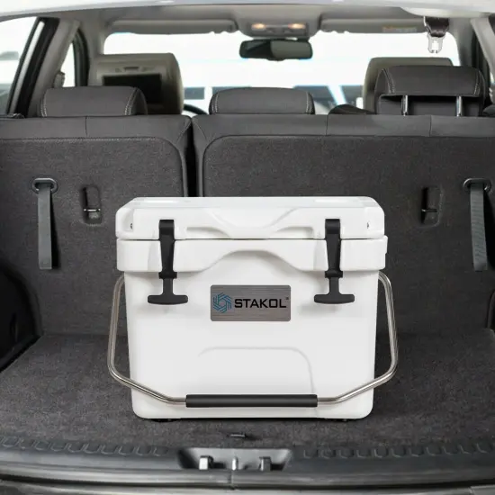 16 Quart 24-Can Capacity Portable Insulated Ice Cooler with 2 Cup Holders White {1}