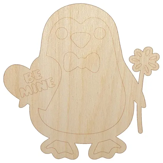 Penguin with Heart and Flower Valentine Unfinished Wood Shape Piece Cutout for DIY Craft Projects {7}