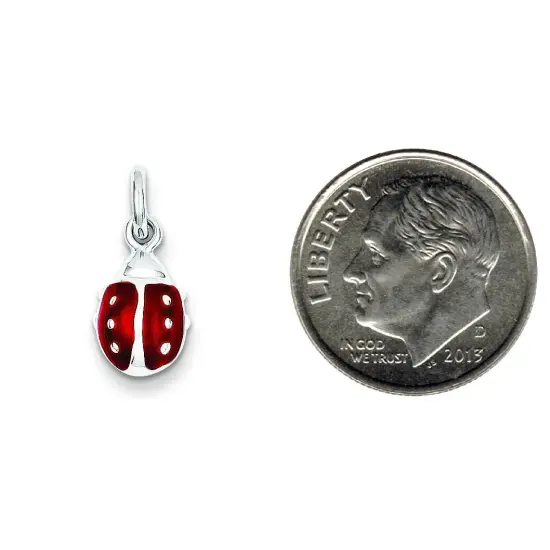 Sterling Silver Enameled Red Ladybug Charm Pendant Jewerly 12mm x 9mm {2}