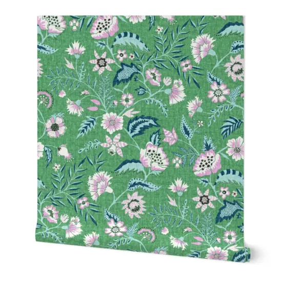 Peel & Stick Wallpaper 2FT Wide Boho Floral Modern Chintz Garden Vine Cottagecore Farmhouse Green Custom Removable Wallpaper by Spoonflower {7}