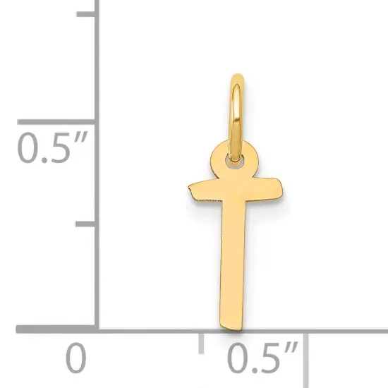14K Yellow Gold Small Slanted Block Initial T Charm Jewerly {3}