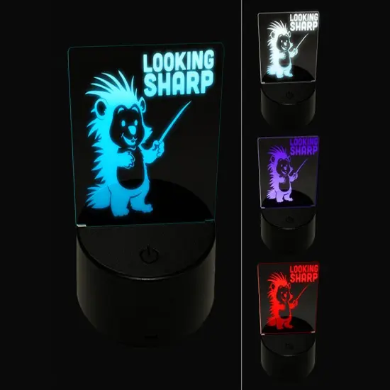 Looking Sharp with Cute Porcupine 3D Illusion LED Night Light Sign Nightstand Desk Lamp {1}