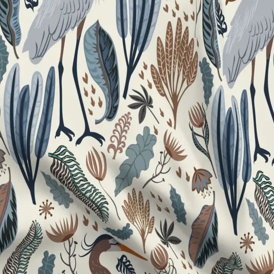 Various Fabrics by the Yard or Fat Quarter Coastal Floral Tropical Wildlife Neutral Cranes Heron Leaves Marsh Bird Blue Jumbo Scale Custom Printed Fabric by Spoonflower {5}