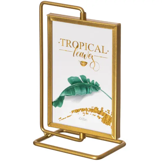 Gold Modern Metal Tabletop Photo Frame with Glass Cover and Free Spinning Stand for Tabletop Display {3}