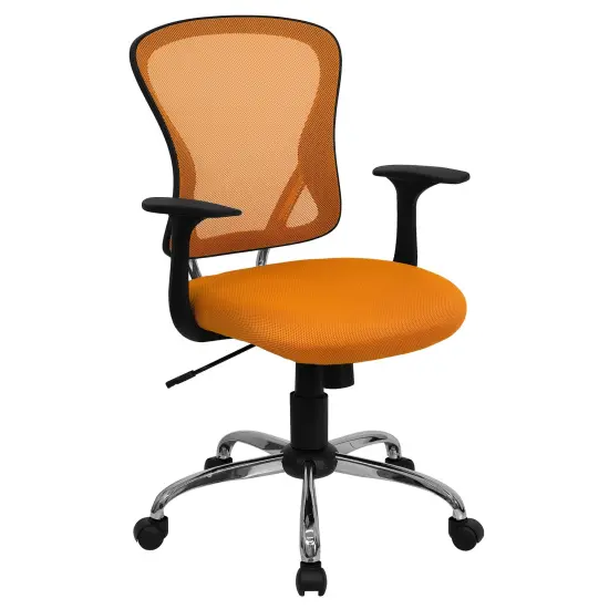 Emma and Oliver Mid-Back Mesh Swivel Task Office Chair with Chrome Base and Arms Orange {1}