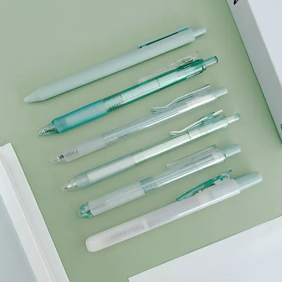 Wrapables Retractable Rollerball Pens and Highlighter Set, 0.5mm Black Gel Ink Pens for Home, Office, Stationery (Set of 6) Mint {3}