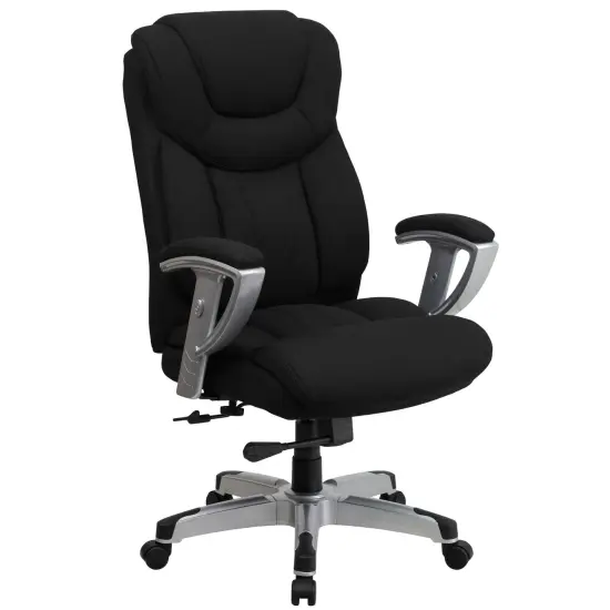 Emma and Oliver 400 lb. Big & Tall High Back Ergonomic Office Chair, Silver Adjustable Arms Black Fabric {1}