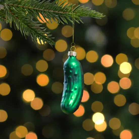 Northlight 3.75" Green Christmas Pickle Glass Holiday Ornament {3}