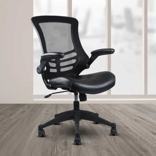 Techni Office Solutions 3' Solid Black Stylish Mid-Back Mesh Office Chair with Adjustable Arms {6}