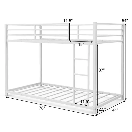 Steel Twin Bunk Bed with Ladder and Guardrails White {5}