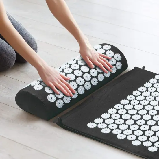 Sorbus Deluxe Acupressure Mat Pillow Combo Set - Relieves Your Stress of Lower Upper Back and Sciatic Pain (Black) {3}