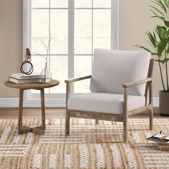 Modern Accent Chair With Solid Rubber Wood Armrests {2}