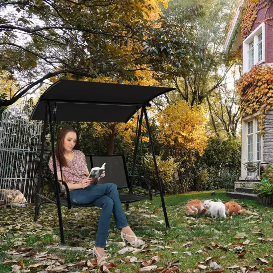 Costway 2-Seat Patio Swing Porch Swing with Adjustable Canopy for Garden Black/Dark Brown {4}