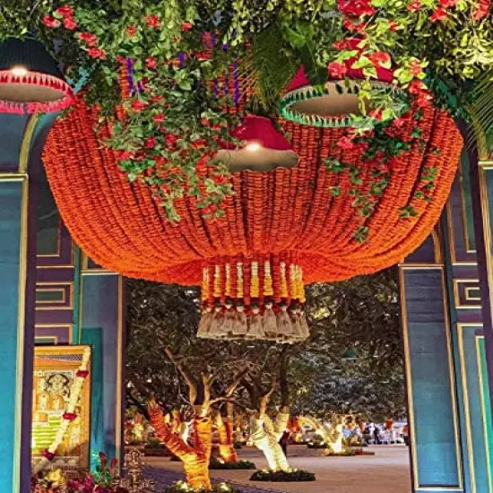 5 Pack 5 ft Light Orange Artificial Marigold Flower Garland for Parties Wedding Diwali Mehndi Pooja Festival & Traditional Indian Theme Decoration Home Decoration Photo Prop Backdrops DIY {4}