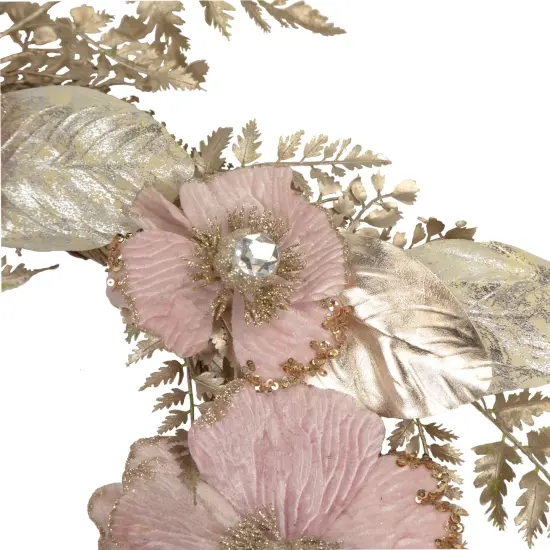 Northlight Poppy and Fern Artificial Christmas Garland - 5' x 10" - Champagne Gold and Pink {4}