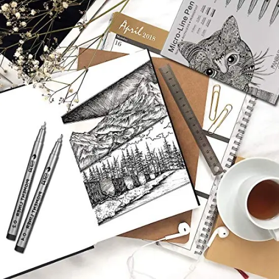 10 Black Micro-Pen Fineliner Ink Pens - Precision Multiliner Pens Micro Fine Point Drawing Pens for Sketching, Anime, Manga, Artist Illustration, Bullet Journaling, Scrapbooking {3}