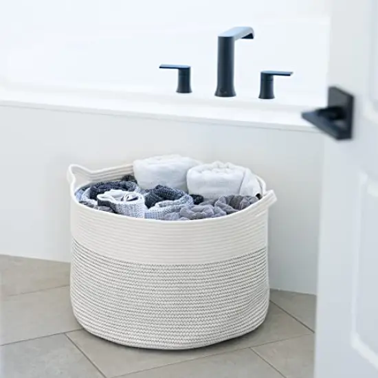 Little Hippo Baskets XXXL Large Cotton Rope 22"x22"x14" Storage Woven Blanket Living Room Toy Basket for Organizing, Kids Organizer {4}