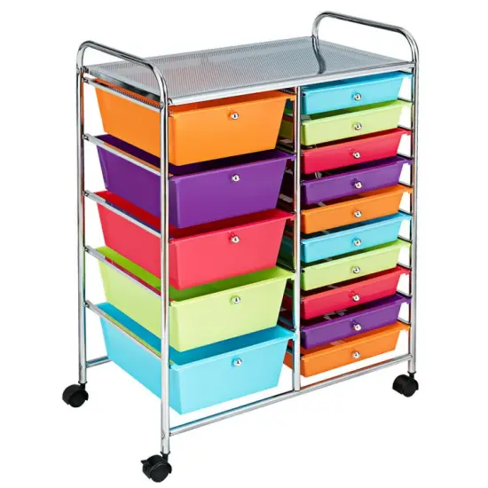 15-Drawers Multi-Use Rolling Storage Organizer Cart with Chrome Finish Steel Frame Perfect for Any Room Transparent {10}