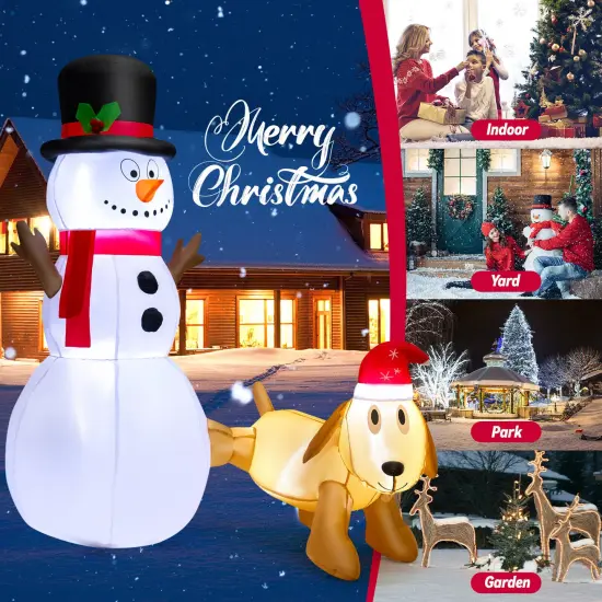 6 Feet Tall Inflatable Snowman and Dog Set Christmas Decoration with LED Lights {2}
