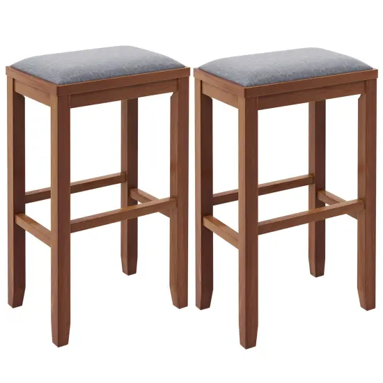 Costway Set of 2 Upholstered Bar Stools Wooden Counter Height Dining Chairs Brown {8}