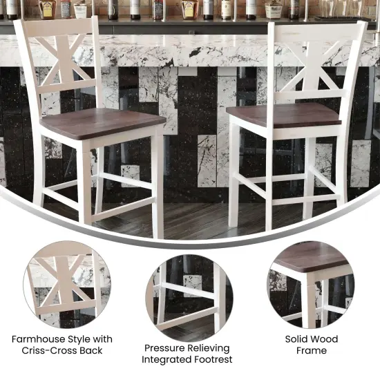 Merrick Lane Imelda Set of Two Solid Wood Modern Farmhouse Dining Stool White Wash {2}