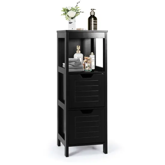 Bathroom Wooden Floor Cabinet Multifunction Storage Rack Stand Organizer Black {6}
