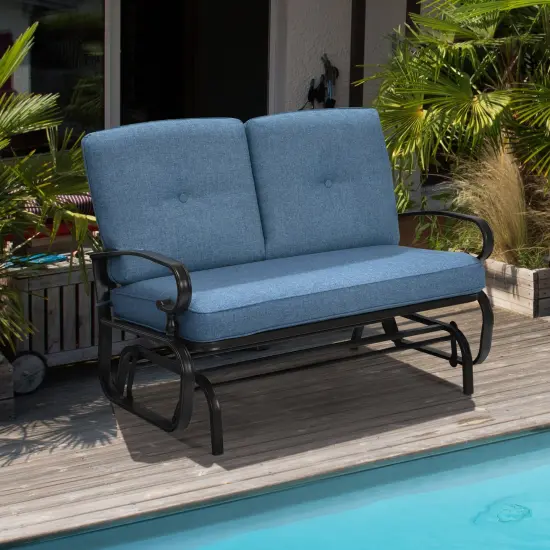 2 Seats Outdoor Swing Glider Chair with Comfortable Cushions Blue {2}