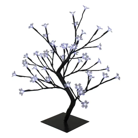 Northlight Pre-Lit Japanese Sakura Blossom Flower Artificial Tree - 18" - Pure White LED Lights Black {4}