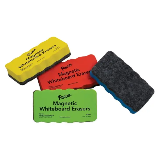 Magnetic Chalk & Whiteboard Eraser, 4 Assorted Colors, 2.25" x 4.25", 4 Erasers Per Pack, 3 Packs {3}
