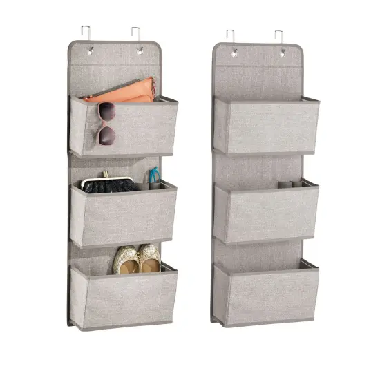 mDesign Fabric Closet Hanging Organizers with 3 Pockets + Hooks {1}