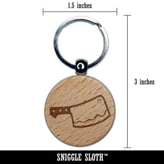 Butcher's Meat Cleaver Engraved Wood Round Keychain Tag Charm {2}