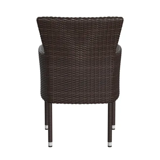 Merrick Lane Sunset Patio Chairs with Fade and Weather Resistant Wicker Wrapped Powder Coated Steel Frames & Cushions-Set of 2 Espresso/Cream {4}