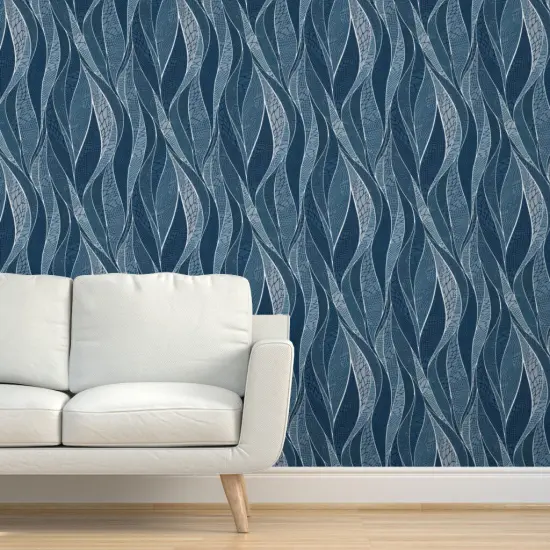 Pre-Pasted Wallpaper 2FT Wide Blue Water Abstract Animals Waves Ocean Snake Skin Animal Print Custom Pre-pasted Wallpaper by Spoonflower {5}