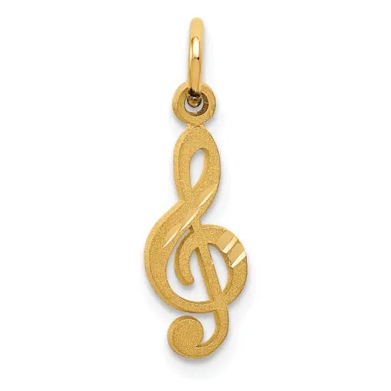 14K Gold Treble Clef Charm Music Note FindingKing Jewerly 20mm x 6mm {1}