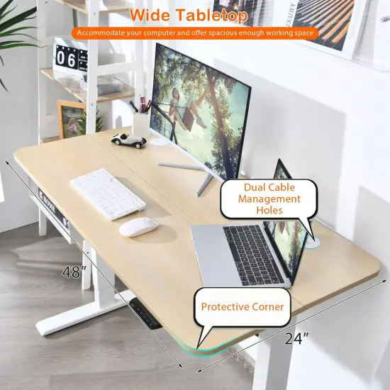 48 Inches Electric Standing Height Adjustable Computer Desk with USB Port and Cable Management tray Beige {3}