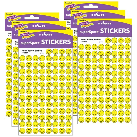 Neon Yellow Smiles superSpots&reg; Stickers, 800 Per Pack, 6 Packs {1}
