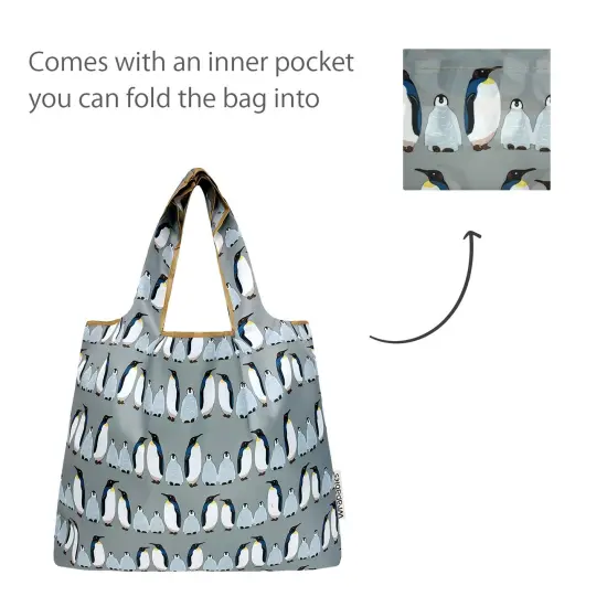 Wrapables Medium Foldable Tote Nylon Reusable Grocery Bag (Set of 2), Penguins {5}