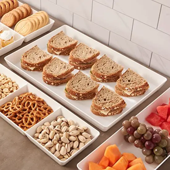 Avant White Plastic Serving Trays (Set of 3) 15&rdquo; x 10&rdquo; | Large Reusable Rectangular Party Platters | Serve Appetizers, Fruit, Veggies, & Desserts | BPA-Free & Made in USA {4}