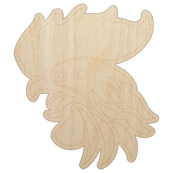 Wild Rooster Head Unfinished Wood Shape Piece Cutout for DIY Craft Projects {7}