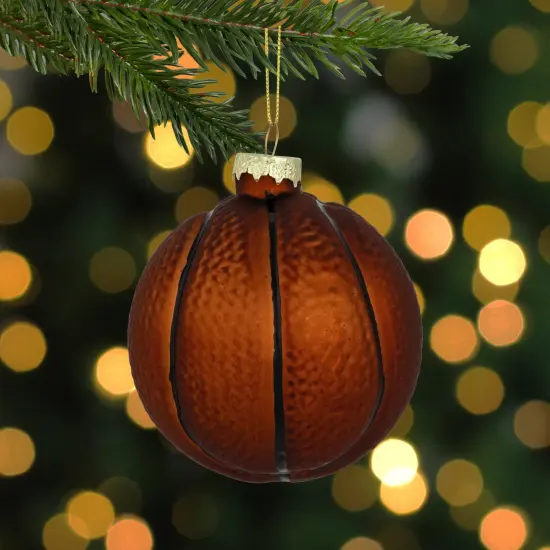 Northlight Basketball Glass Christmas Hanging Ornament - 3.5" - Orange and Black {3}