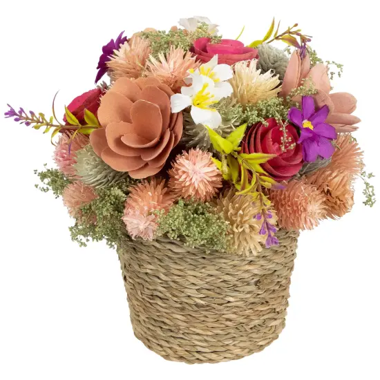 Northlight Wooden Mixed Floral Artificial Spring Arrangement with Pot - 7" Multi {4}