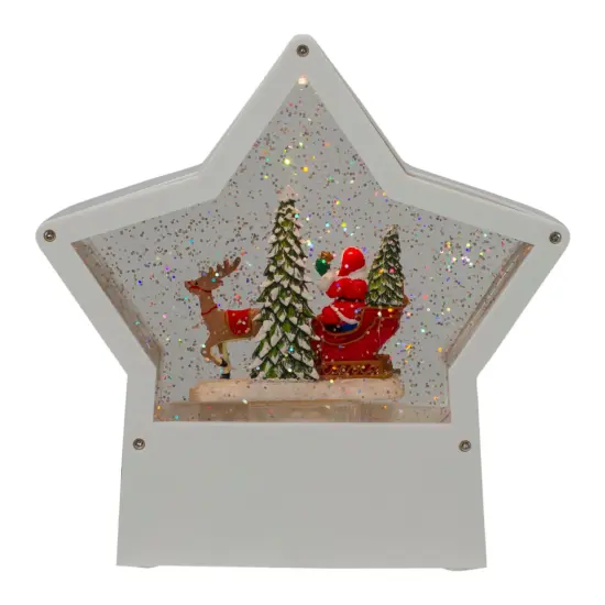 Northlight 7" Lighted White Star Christmas Snow Globe with Santa in Sleigh {5}