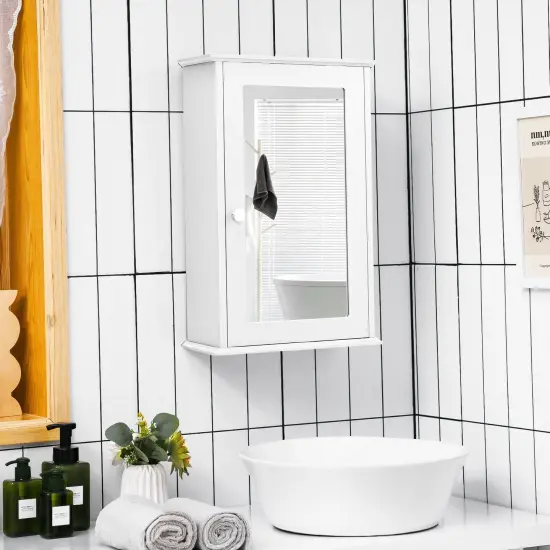 Bathroom Wall Cabinet with Single Mirror Door White {2}